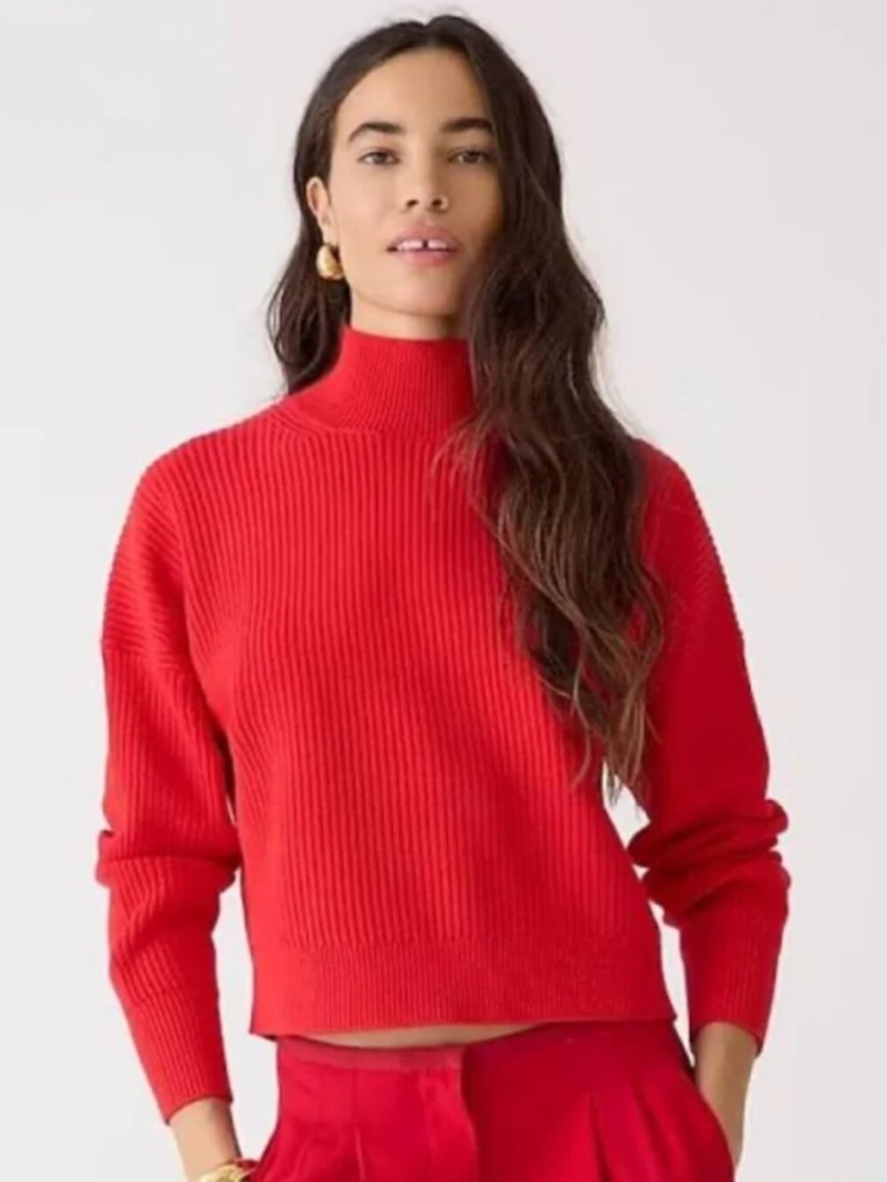 J.CREW Ribbed Turtleneck Sweater in Stretch Yarn in Cherry Red Size S